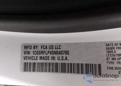 2025 Ram 1500 Rebel 4X4 5'7 Box z USA, uszkodzony, nr VIN 1C6SRFLP4SN540765